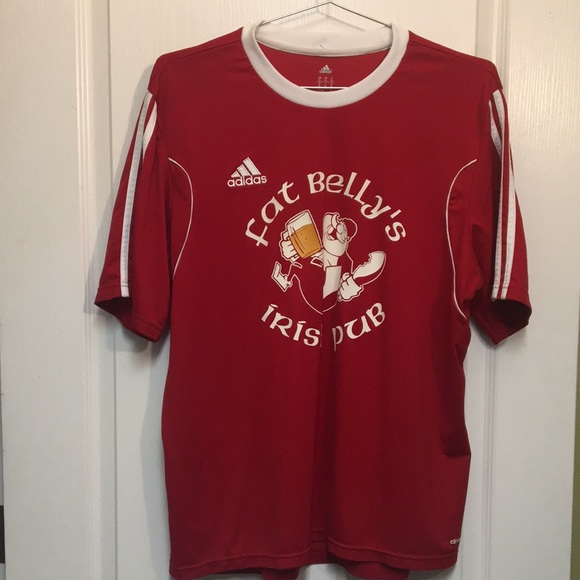 Adidas Men’s XL Red Climalite Soccer Jersey Fat Belly’s Irish Pub Logo. #18 - Picture 1 of 9